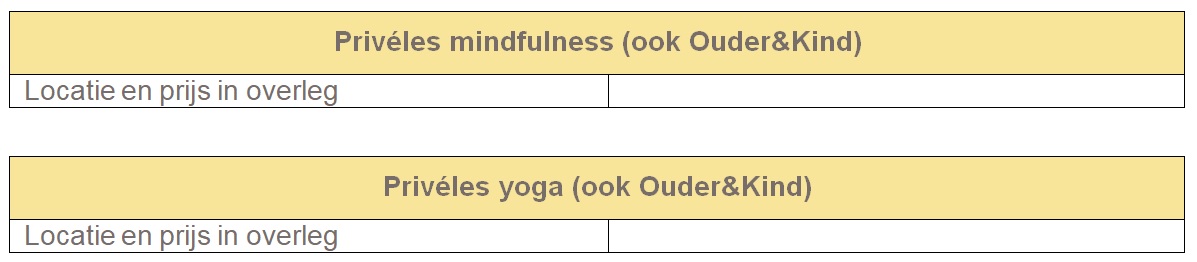 Tabellen lesrooster mindfulness yoga prive